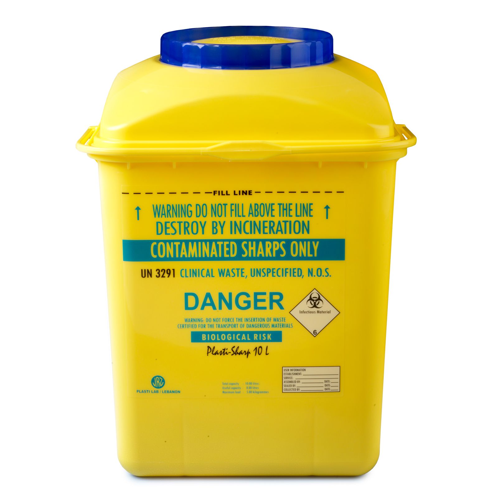 Контейнер для збору та утилізації голок і медичних відходів ємкість 10л. (з РР, квадратний), Plastilab (Ліван)